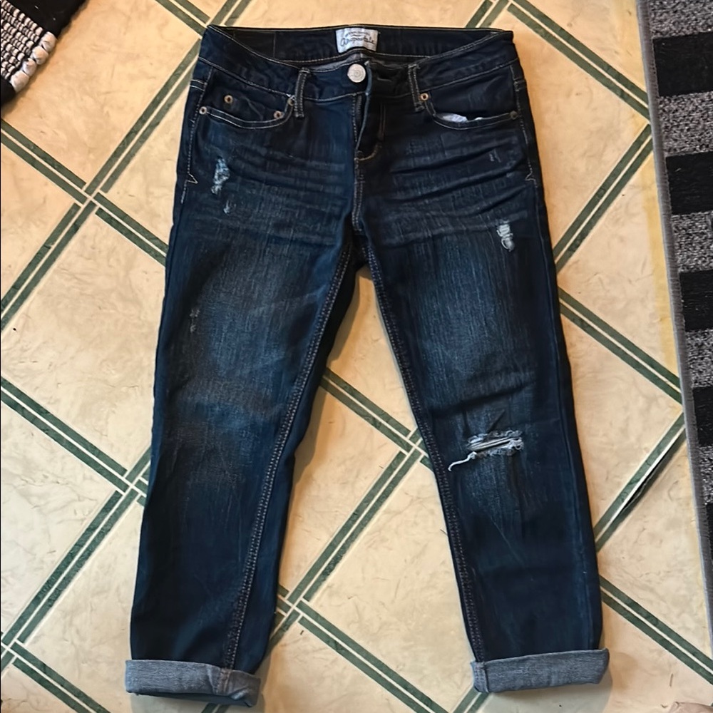 Aeropostale Blue Cropped Distressed Jeans Capri